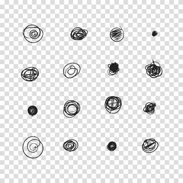 Scribble doodle circle and point. Collection black shapes dots and drops. Set Stock Illustration