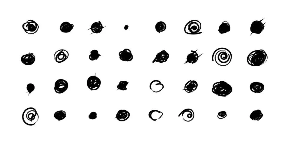 Scribble doodle circle and point. Collection black shapes dots and drops. S.. Stock Illustration