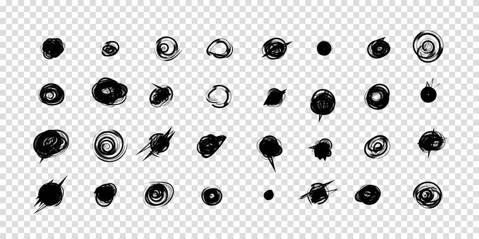 Scribble doodle circle and point. Collection black shapes dots and drops. Set Stock Illustration