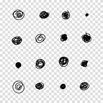 Scribble doodle circle and point. Collection black shapes dots and drops. Set Stock Illustration
