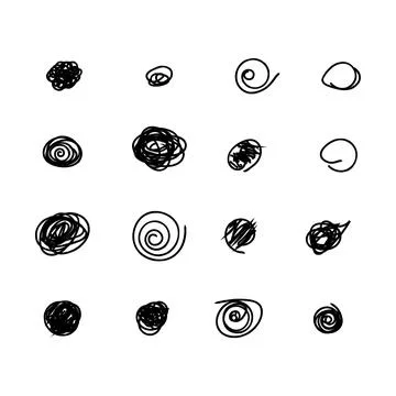 Scribble doodle circle and point. Collection black shapes dots and drops. Set Stock Illustration