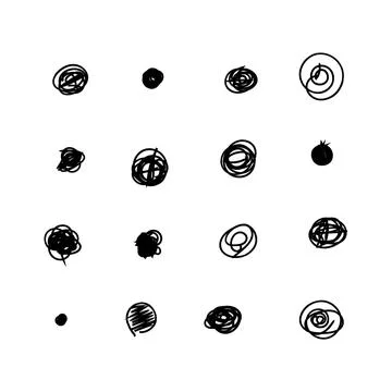 Scribble doodle circle and point. Collection black shapes dots and drops. S.. Stock Illustration