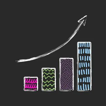 Scribble doodle growth finance , chart, collage style infographic with neon.. Illustrazione stock