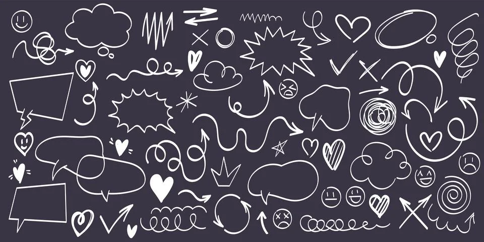 Scribble doodle line shape set on a black blackboard Stock Illustration