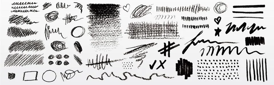 Scribble doodle set with ink and crayon textures Stock Illustration