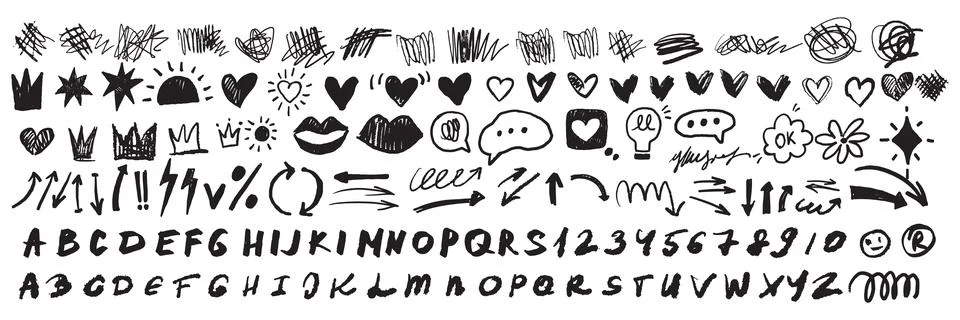 Scribble doodle set, paint underline children marker scratch 스톡 일러스트