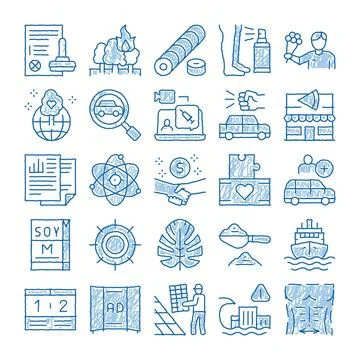 Scribble doodle set of various business and lifestyle icons 스톡 일러스트
