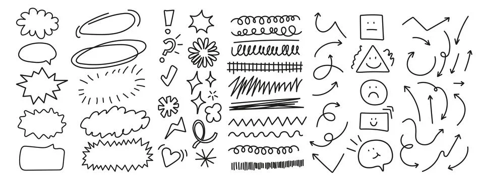 Scribble doodle underline emphasis line shape set. Stock Illustration