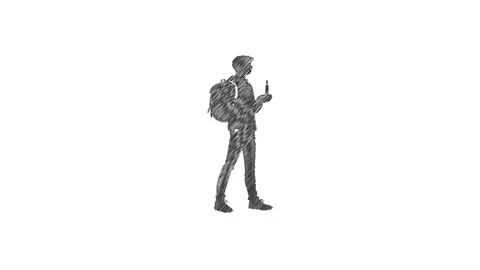 Scribble drawing animation of vaping student with backpack Stock Footage 347786278
