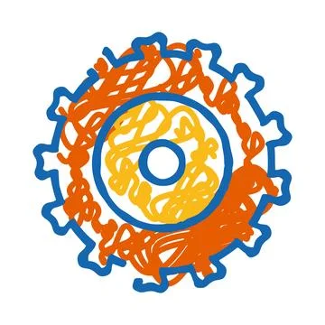 Scribble drawing of a blue gear cogwheel Stock Illustration