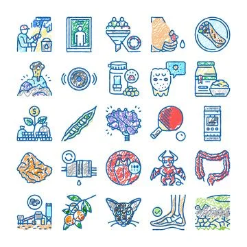 Scribble drawing collection illustrating health anatomy business and nature.. Stock Illustration