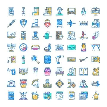 Scribble drawing creative icon set collection Stock Illustration