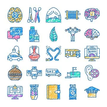 Scribble drawing style icons collection concept Stock Illustration