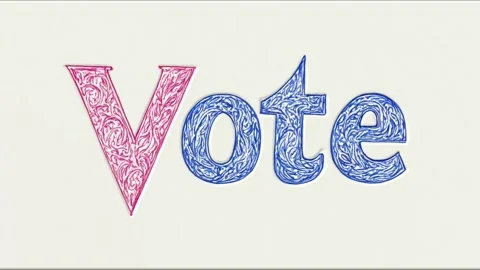 Scribble drawing of the word 'Vote' with colored text. Video stock 284625506