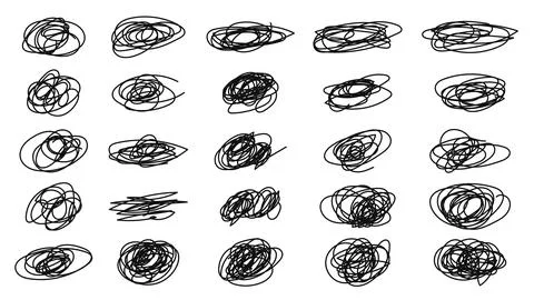 Scribble Elements Black Ink Pen Collection Hand Drawn Texture and Circle Sh.. Stock Illustration