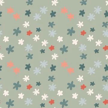 Scribble flower figures random seamless pattern. Blue, white and pink colored Illustrazione stock