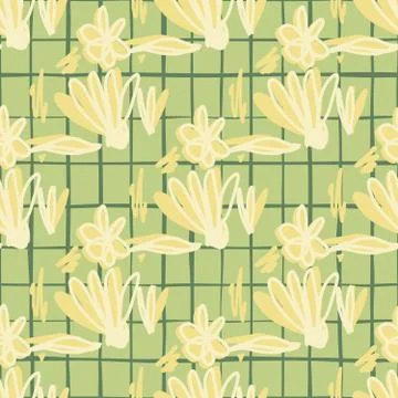 Scribble flower seamless pattern on green background. Hand drawn floral endle Illustrazione stock