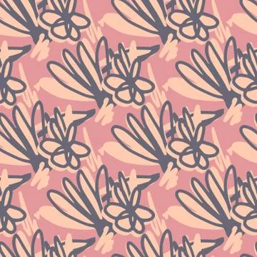 Scribble flower seamless pattern. Hand drawn floral endless wallpaper. イラスト素材