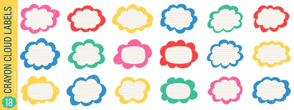 Scribble fluffy cloud labels. Cute doodle wavy frame collection. Stock Illustration