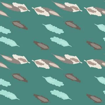 Scribble forest elements seamless pattern. Brown and blue leaves on tuquoise  Stock Illustration