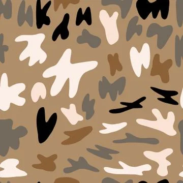 Scribble forms seamless doodle pattern. Camouflage style. Beige background wi 스톡 일러스트