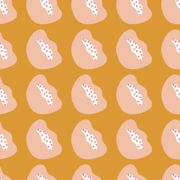 Scribble funny seamless pattern with pink abstract figures print. Orange back Illustrazione stock