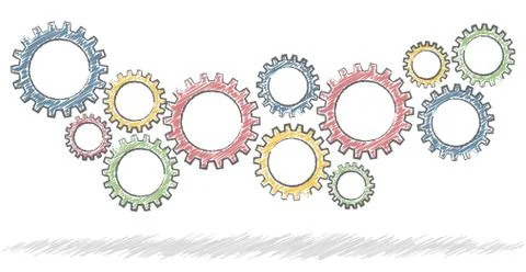 Scribble gears for cooperation symbolism Stock Illustration