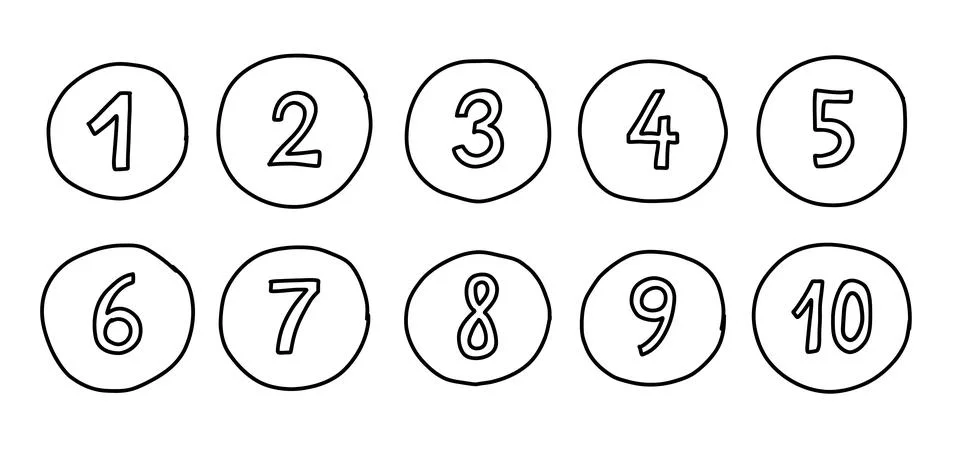 Scribble hand drawn numbers from one to ten. Vector black line lettering is.. Stock Illustration