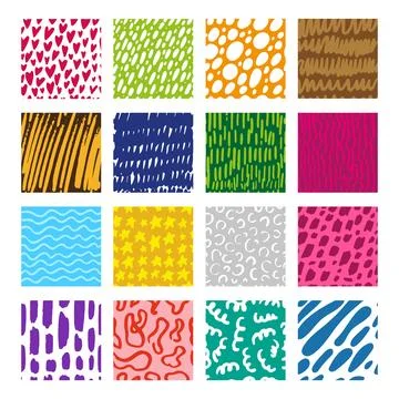 Scribble hand drawn seamless pattern kit. Dotted grunge children textures 스톡 일러스트