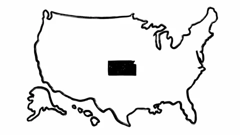 Scribble hand written map of America and Kansas state in isolated stop motion Video stock 274398061
