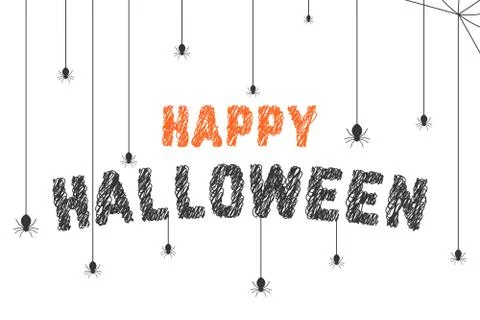 Scribble happy halloween text with spider web Illustrazione stock
