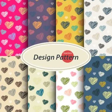 Scribble hearts pattern set Stock Illustration