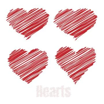 Scribble hearts, Red drawings hearts, vector illustration. Stock Illustration