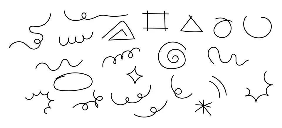 Scribble line, doodles simple linear, doodle line sticker, scribble line ha.. Illustrazione stock