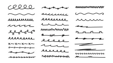Scribble marker elements hand drawn strokes underlines set.Vector illustratio Stock Illustration