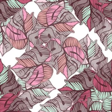 Scribble monstera leaves tropical seamless pattern. Embroidery palm leaf endl Stock Illustration