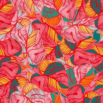 Scribble monstera leaves tropical seamless pattern. Embroidery palm leaf endl Stock Illustration