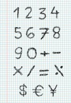 Scribble numbers on squared paper 스톡 일러스트