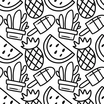 Scribble pattern of hand drawn hawaii fruit holiday Stock Illustration