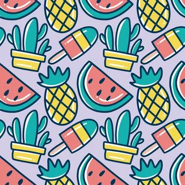 Scribble pattern of hand drawn hawaii fruit holiday Stock Illustration