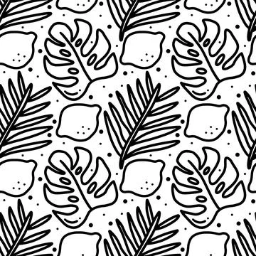 Scribble pattern of hand drawn seaweed and fruit lime Stock Illustration