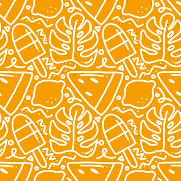 Scribble pattern of hand drawn seaweed, ice cream, and fruit lime Stock Illustration