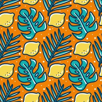 Scribble pattern of hand drawn seaweed and fruit lime Stock Illustration