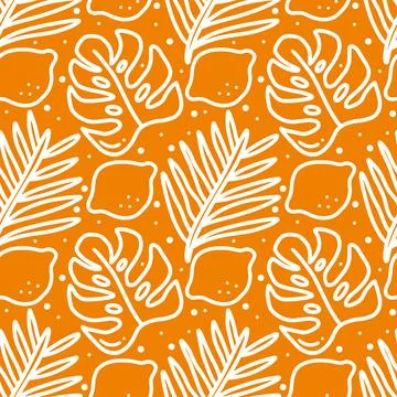 Scribble pattern of hand drawn seaweed and fruit lime Stock Illustration
