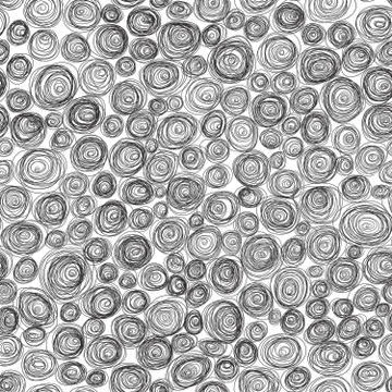 Scribble pattern. Seamless rounds background. Black and white Illustrazione stock