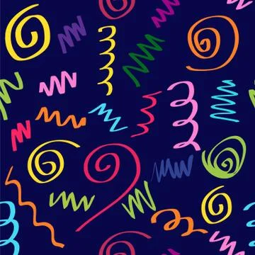 Scribble Seamless Pattern on Blue Background 스톡 일러스트