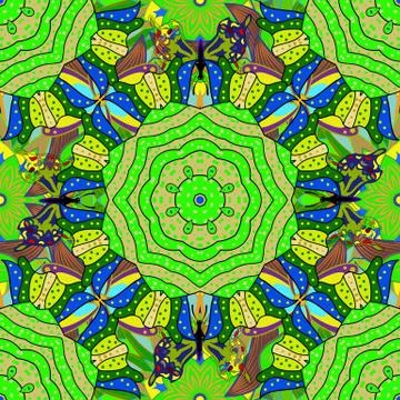 Scribble, sketch, doodle. Seamless pattern. Illustration on yellow, green and ne Illustrazione stock