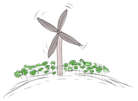 Scribble sketch of eco environment  (wind turbine) 库存插图
