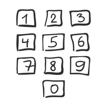 Scribble Square Font Hand Drawn Numbers Black Isolated Stock Illustration