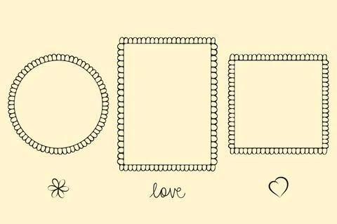 Scribble stroke frame outline set. Hand drawn decorative black grey ink line Stock Illustration